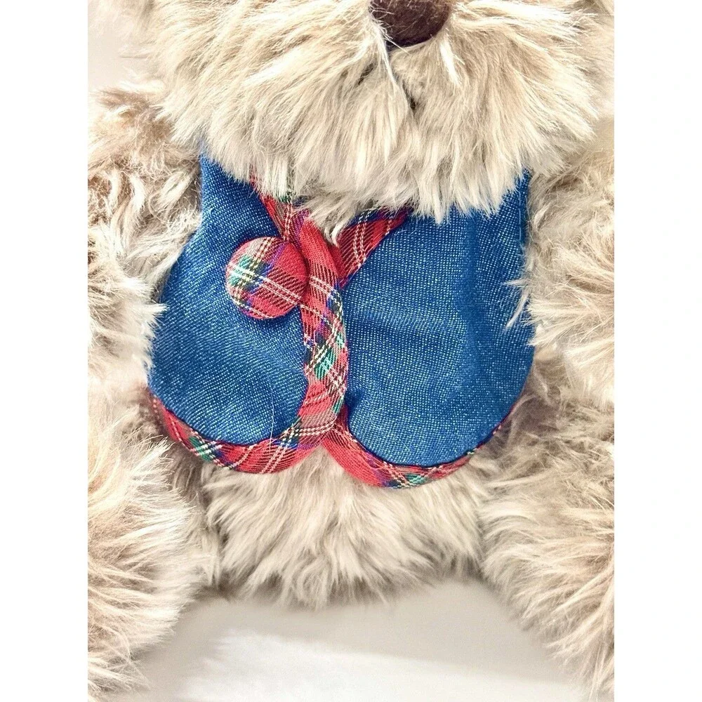Pickford Bears Blossom The Brass Button Bear Sunflower Plaid Denim Vintage Plush